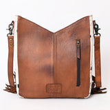 American Darling Women’s Hand-Tooled Hair-On Cowhide Western Leather Fringe Crossbody Bag 14in (H) X 12in (W) X 3in (D)