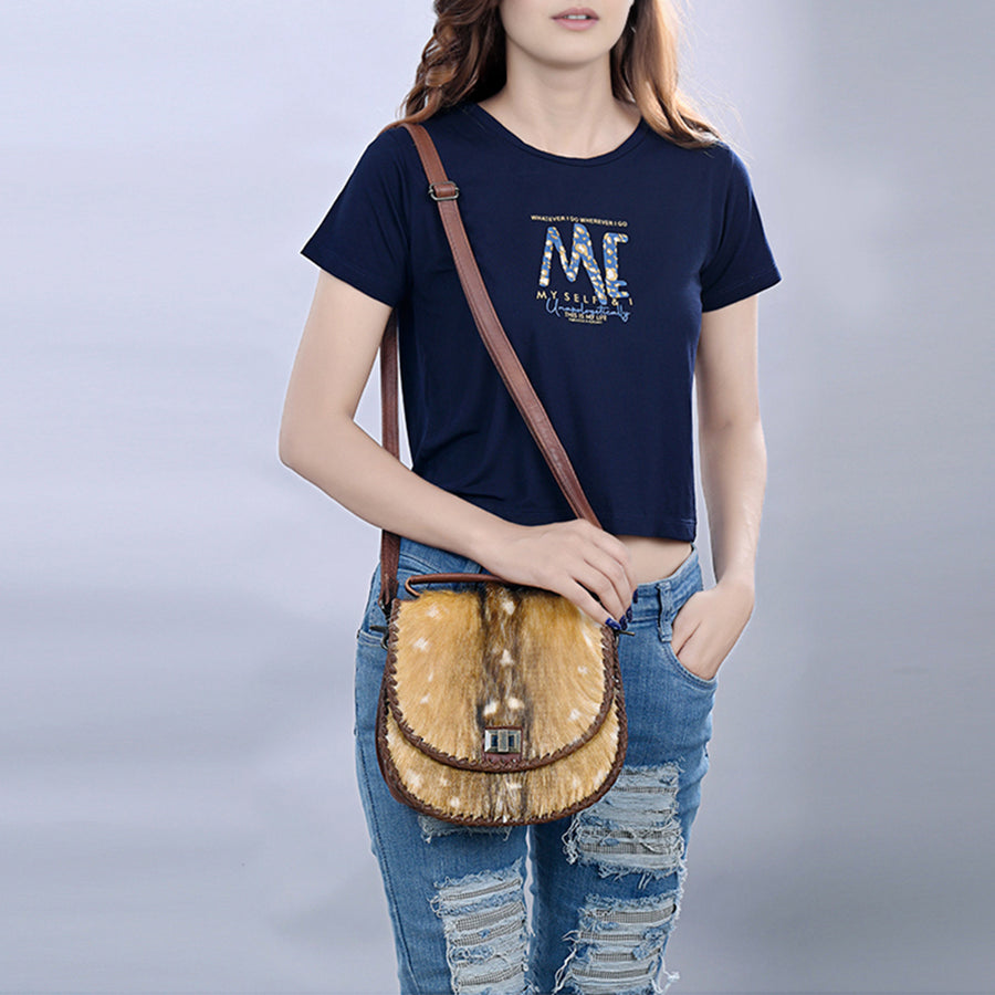 American Darling Hair-On Cowhide Genuine Leather Western Crossbody Bag with Adjustable Strap 7in (H) X 12in (W) X 2in (D)