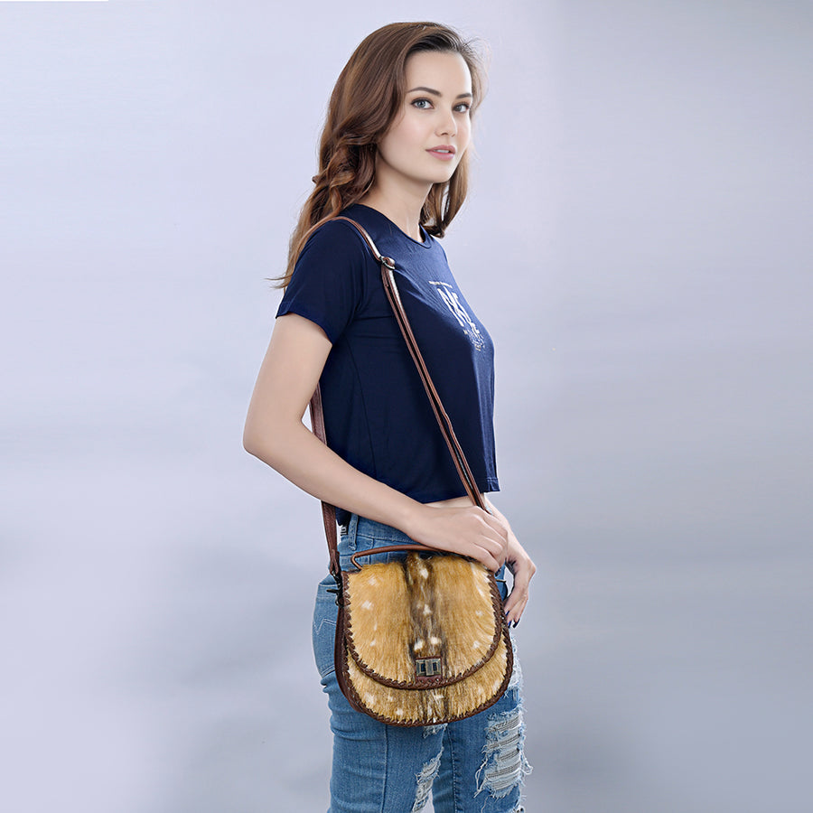 American Darling Hair-On Cowhide Genuine Leather Western Crossbody Bag with Adjustable Strap 7in (H) X 12in (W) X 2in (D)