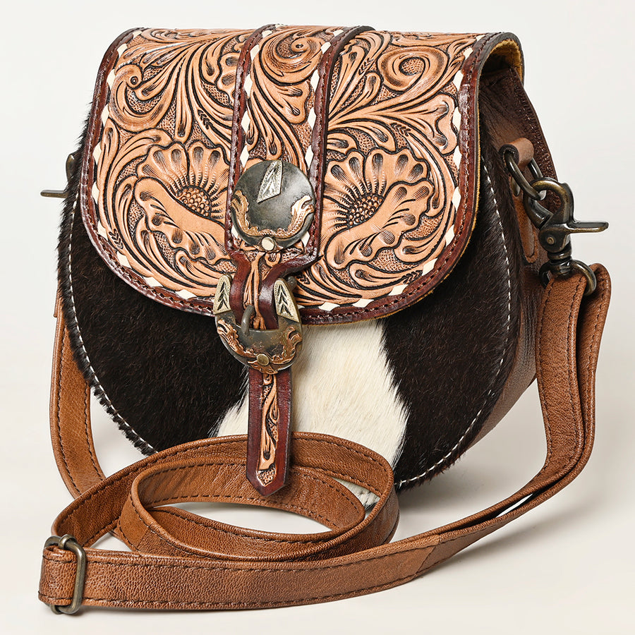 American Darling Hand-Tooled Hair-On Cowhide Genuine Leather Western Crossbody Bag - Uhorse