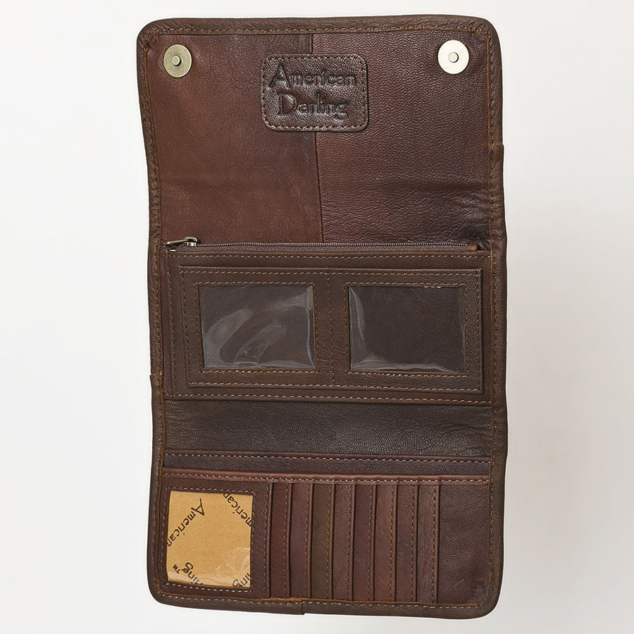 American Darling Hair-On Cowhide Genuine Leather Western Wallet Bag with Secure Closure 9in (H) X 5in (W)