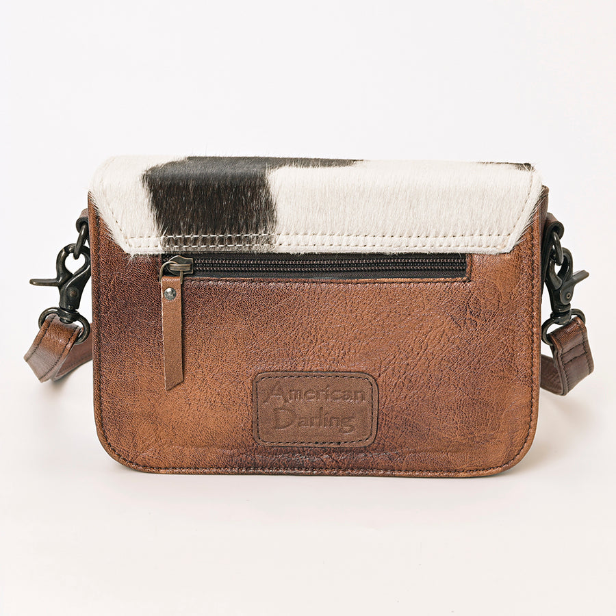 American Darling Hair-On Cowhide Genuine Leather Western Crossbody Bag with Interior Pockets 6in (H) X 9in (W) X 2.5in (D)