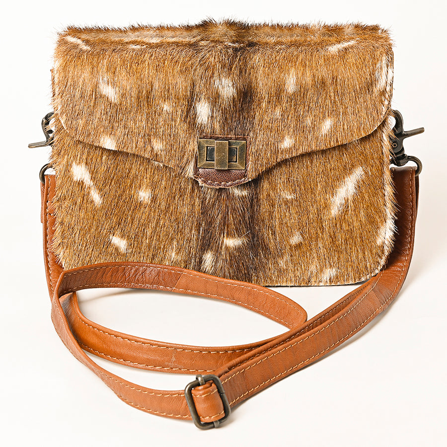 American Darling Hair-On Cowhide Genuine Leather Western Crossbody Bag with Interior Pockets 6in (H) X 9in (W) X 2.5in (D)
