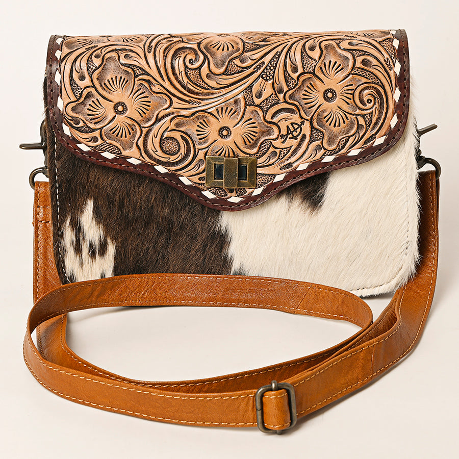 American Darling Hair-On Cowhide Genuine Leather Western Crossbody Bag with Interior Pockets 6in (H) X 9in (W) X 2.5in (D)