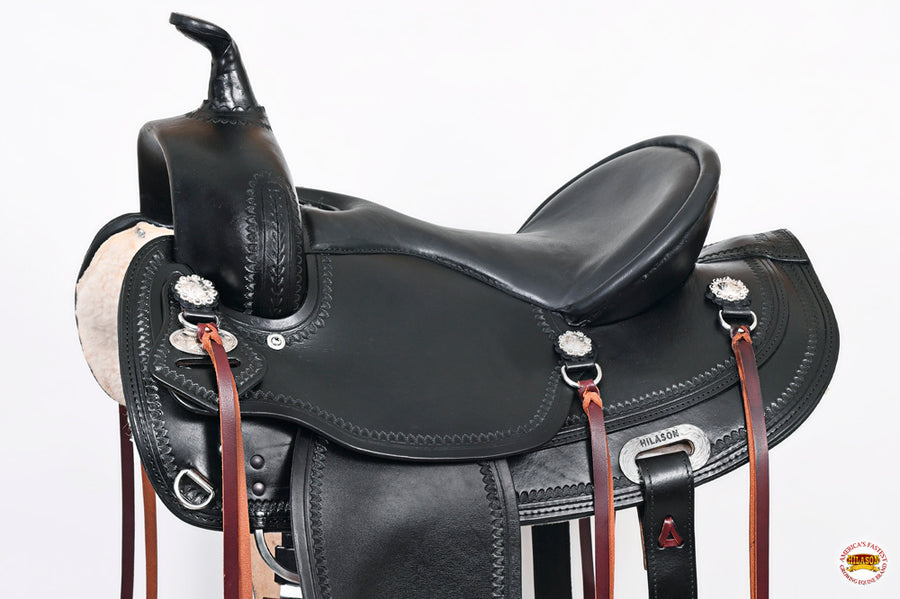 HILASON Western Horse Wide Gullet Trail Black American Leather Saddle | Draft for Horses