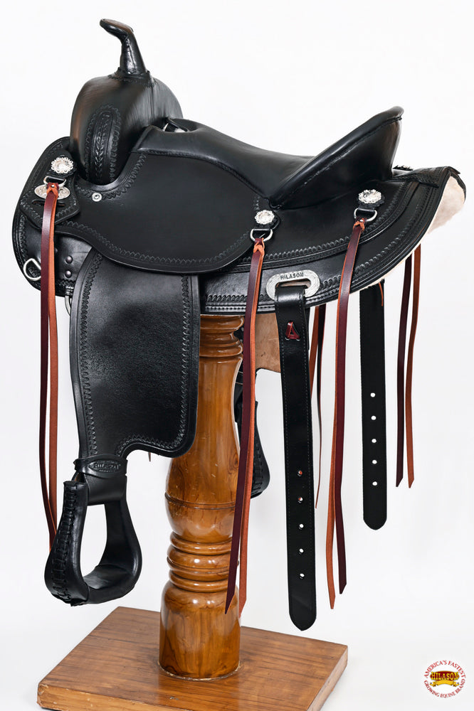 HILASON Western Horse Wide Gullet Trail Black American Leather Saddle | Draft for Horses