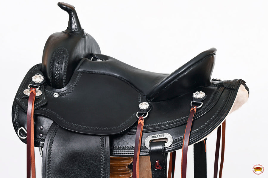 HILASON Western Horse Wide Gullet Trail Black American Leather Saddle | Draft for Horses