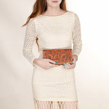 OHLAY Wallet Hand Tooled Genuine Leather Women Bag Western Handbag Purse | Womens Handbags |Leather Belt for Summer