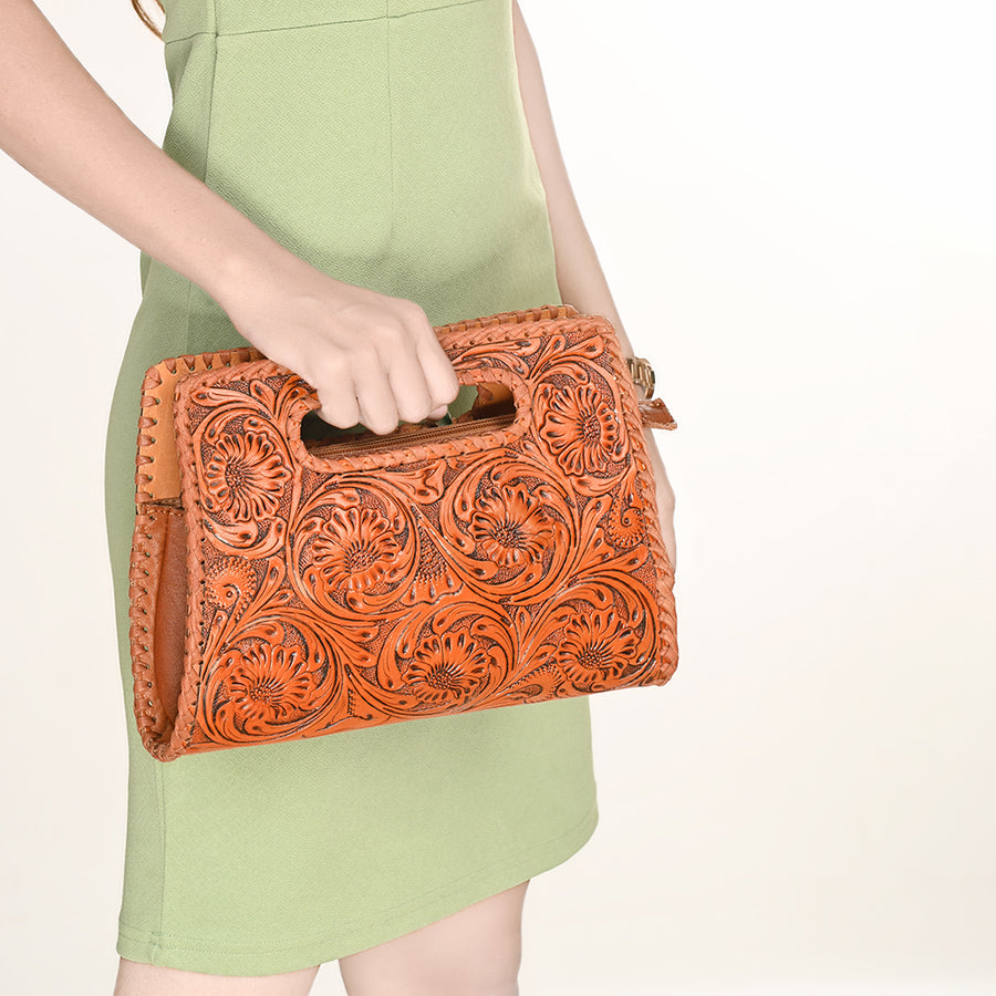 OHLAY Wallet Hand Tooled Genuine Leather Women Bag Western Handbag Purse | Womens Handbags |Leather Belt for Summer
