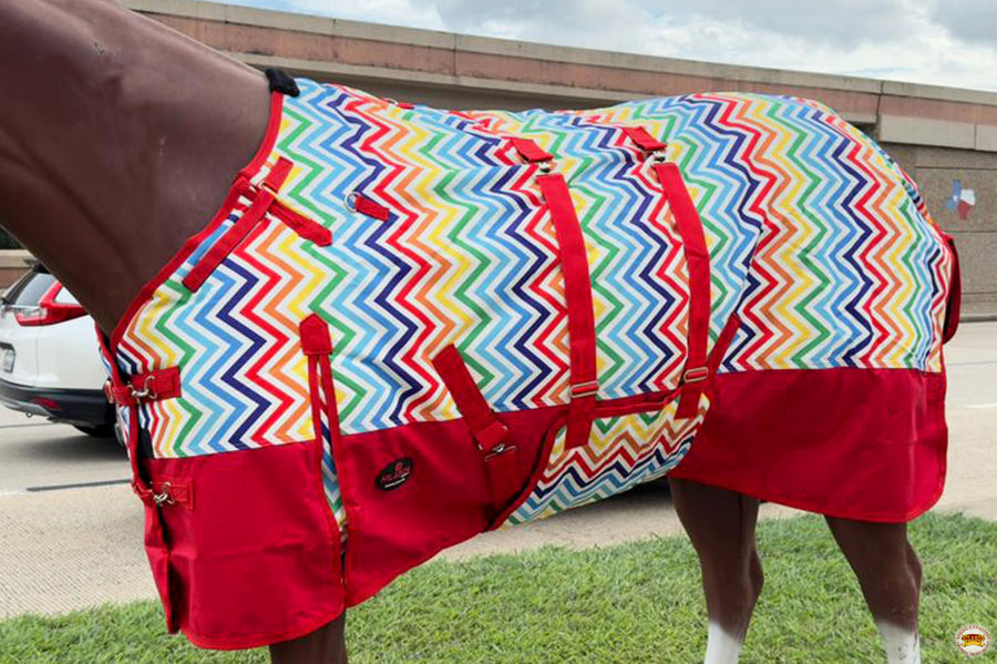Rainbow Zigzag HILASON 1200D Winter Waterproof Poly Horse Turnout Blanket Belly Wrap
