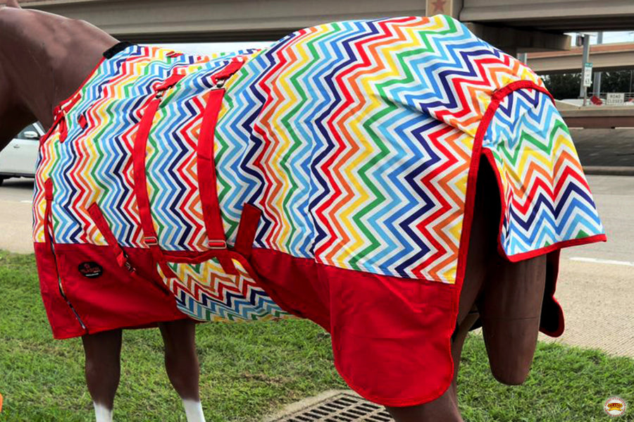 Rainbow Zigzag HILASON 1200D Winter Waterproof Poly Horse Turnout Blanket Belly Wrap