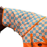 Orange and blue geometric patterned horse blanket with fleece lining - Uhorse