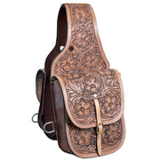 HILASON Western Horse Floral Tooled Leather Saddle Bag Heavy duty Traditional Trail Ride Oiled Tan | Equestrian Western Adjustable Closure
