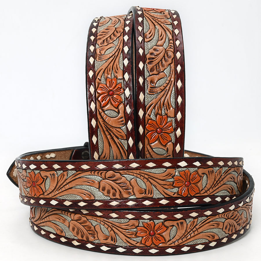 American Darling Beautifully Hand Tooled Tan Genuine Leather Belt Men and Women Western with Removable Buckle