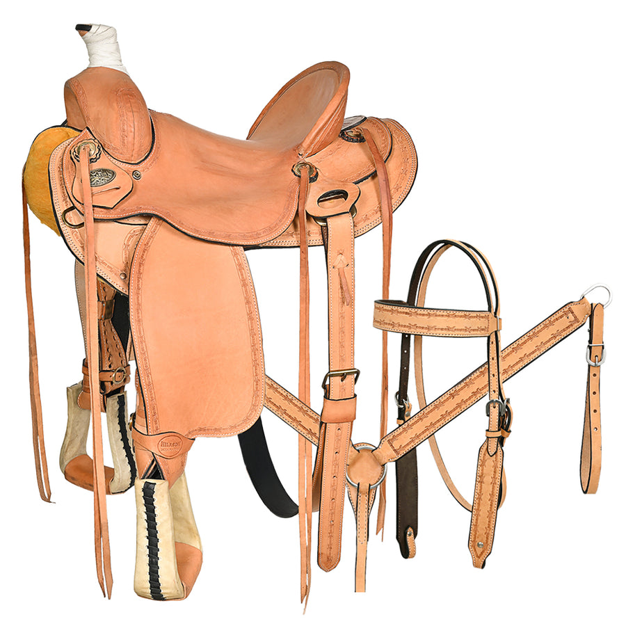 15 In Western Horse Tack Set Saddle American Leather Ranch Roping Trail Hilason - Uhorse