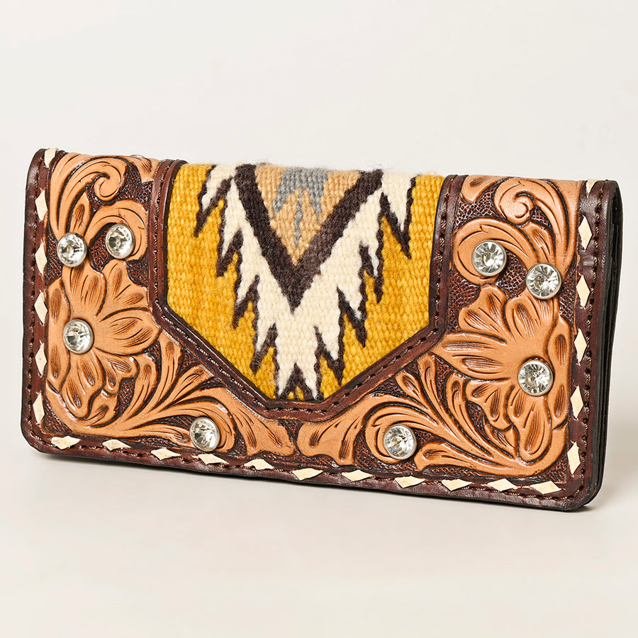 American Darling Hand-Tooled Leather Western Wallet Bag with Woven Saddle Blanket - Uhorse