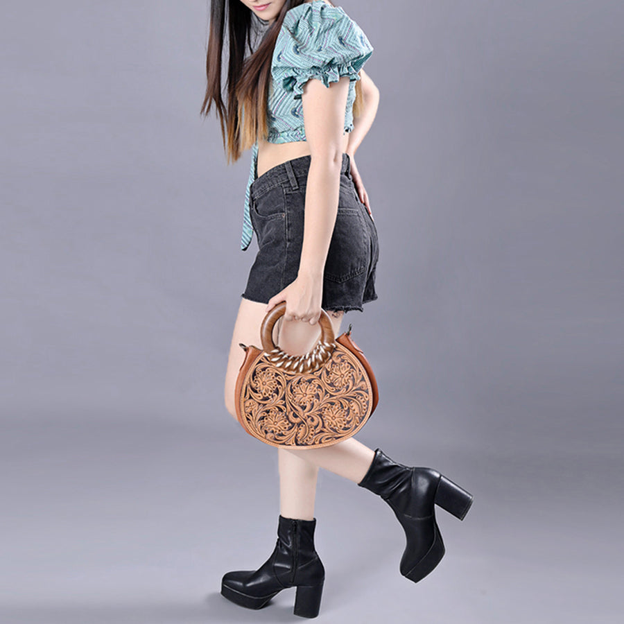 American Darling Hand-Tooled Western Leather Clutch Bag with Floral Carving | Genuine Leather Purse for Everyday & Travel