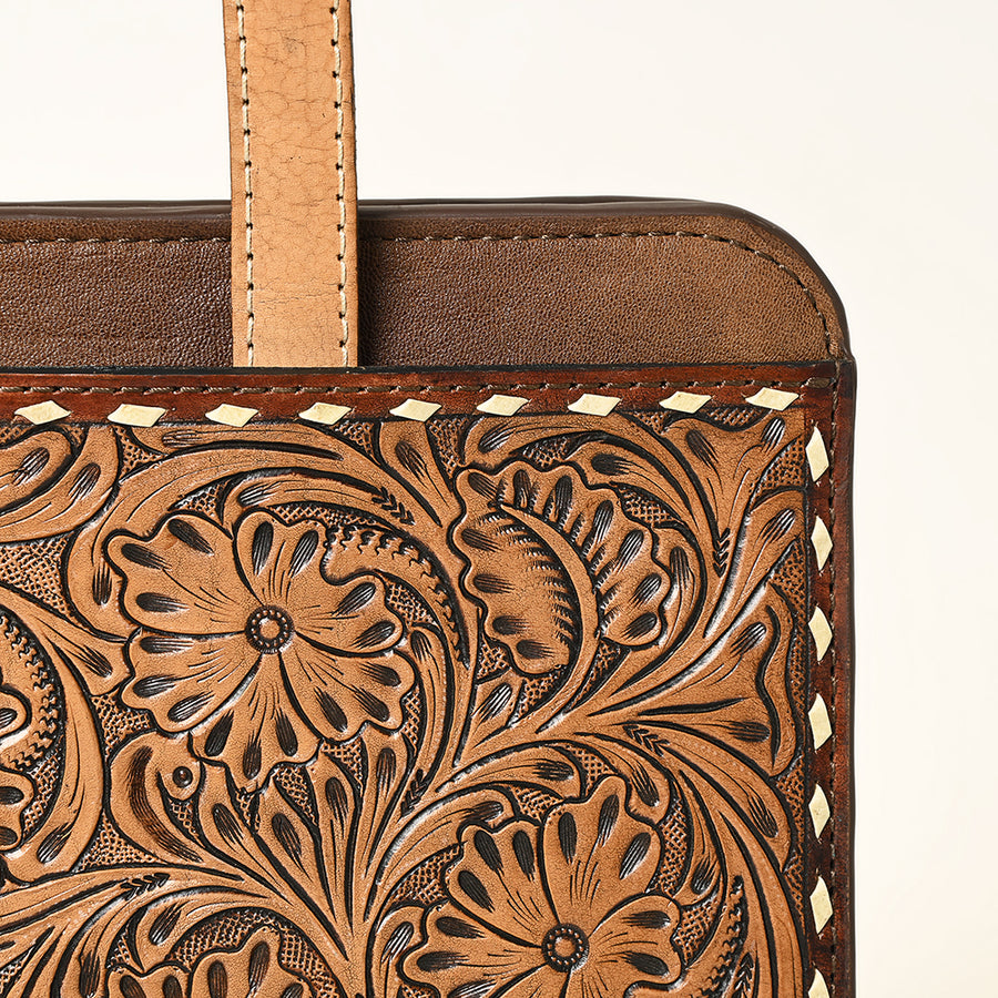 American Darling Western Briefcase Bag Hand Tooled Floral Carved Genuine Leather Office Organizer 10.5in (H) X 13in (W) X 1.5in (D)