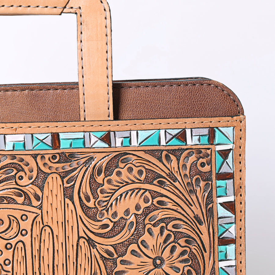 American Darling Western Briefcase Bag Hand Tooled Floral Carved Genuine Leather Office Organizer 10.5in (H) X 13in (W) X 1.5in (D)