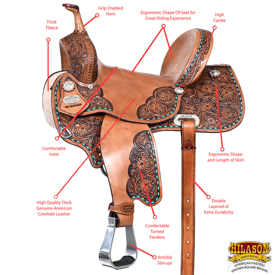 HILASON Western Horse Flex Tree Barrel Trail in American Leather Saddle Brown | for Horses