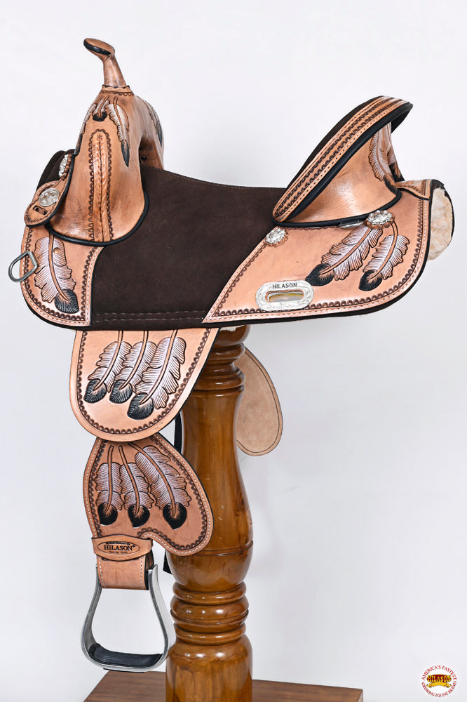 Hilason Western Horse Treeless Trail Barrel American Leather Saddle Tan