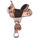 15 In Hilason W. H. Treeless Trail Barrel American Leather Saddle Tan by Hilason – Cowboy and equestrian accessories