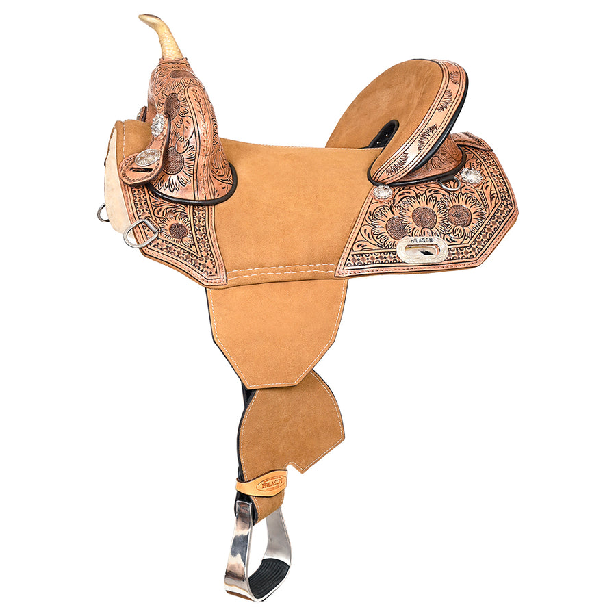 Hilason Western Horse Trail Barrel Floral Racing American Leather Saddle Tan - Uhorse