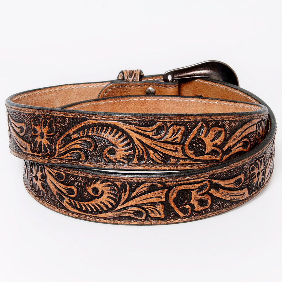 American Darling Beautifully Hand Tooled Brown Genuine Leather Belt Men and Women Western with Removable Buckle