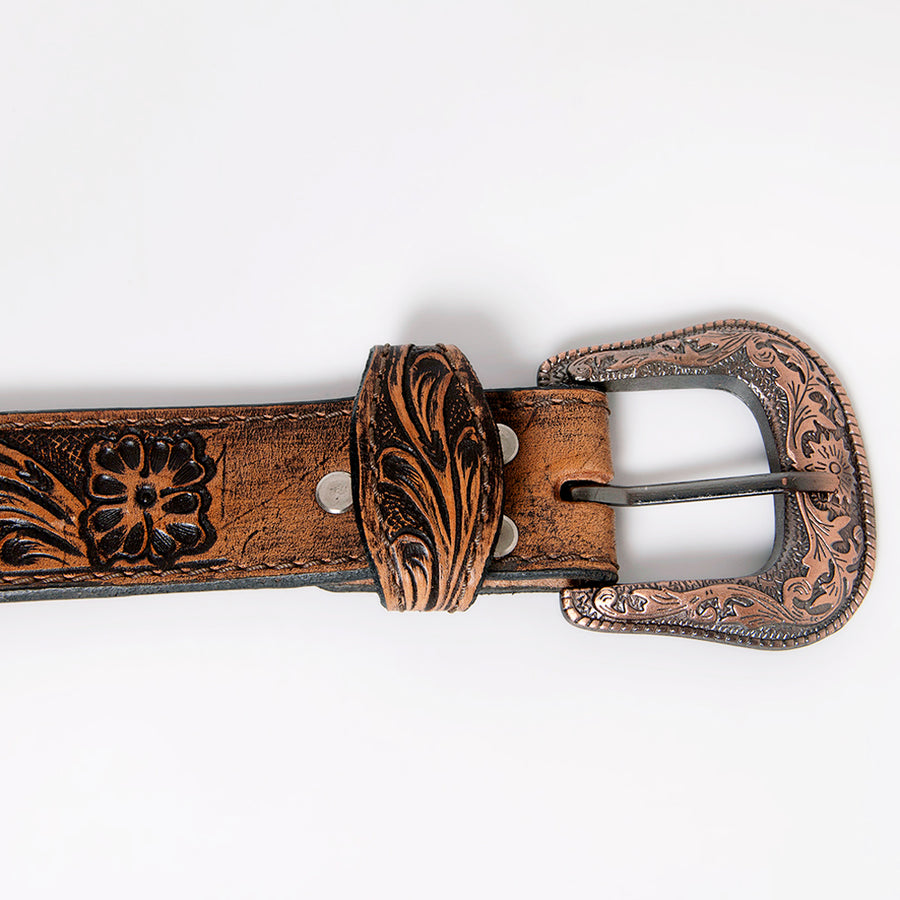 American Darling Beautifully Hand Tooled Brown Genuine Leather Belt Men and Women Western with Removable Buckle
