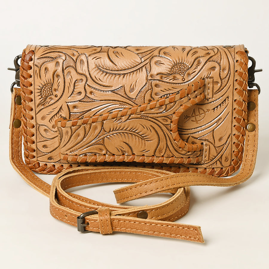 American Darling Western Hand-Tooled Leather Clutch Bag with Floral Carving and Premium Genuine Leather