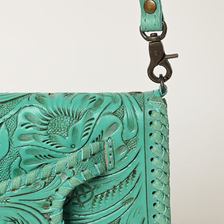 American Darling Western Hand-Tooled Leather Clutch Bag with Floral Carving and Premium Genuine Leather