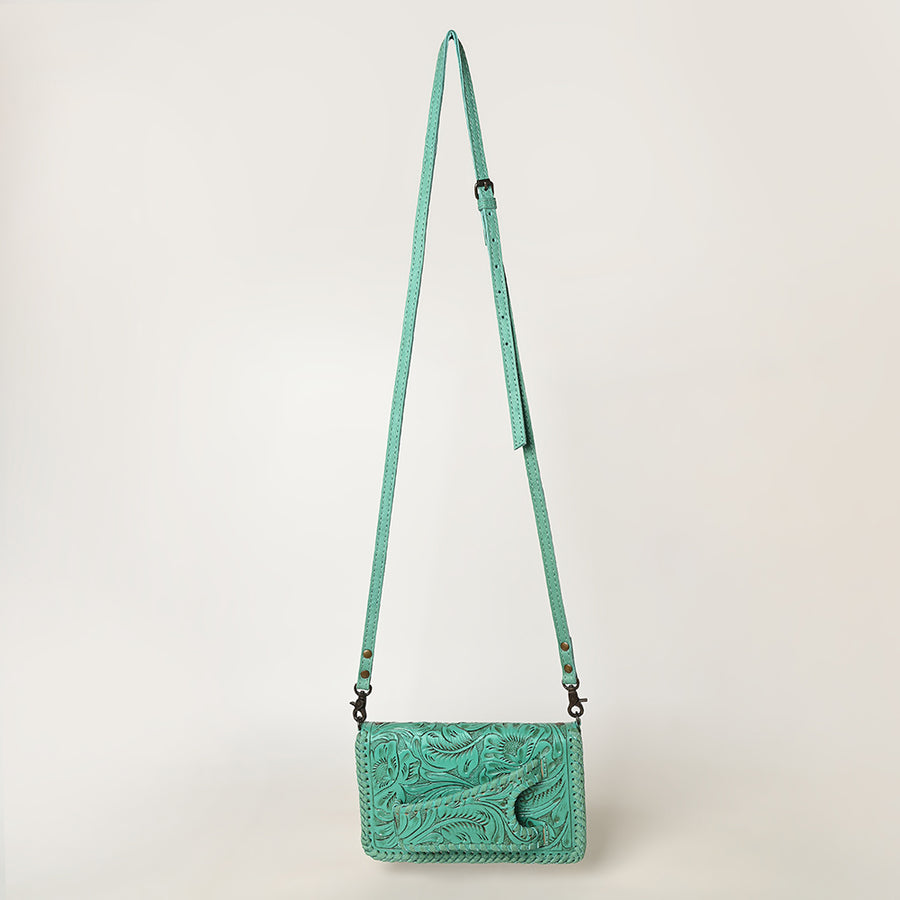 American Darling Western Hand-Tooled Leather Clutch Bag with Floral Carving and Premium Genuine Leather