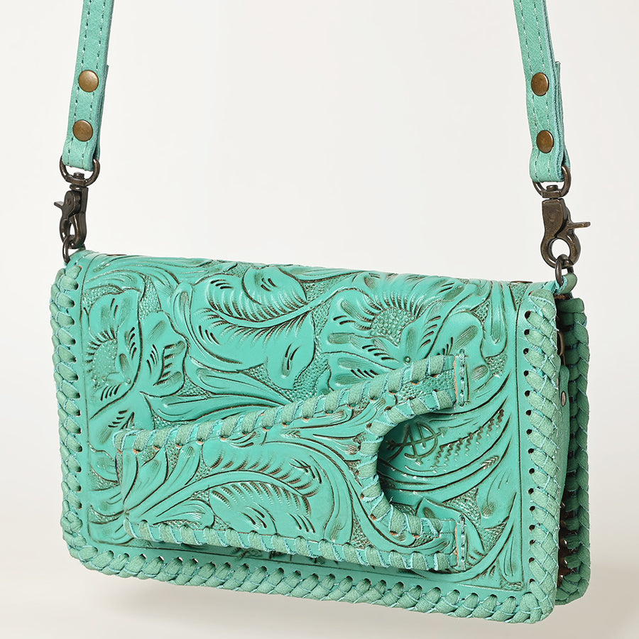 American Darling Western Hand-Tooled Leather Clutch Bag with Floral Carving - Uhorse