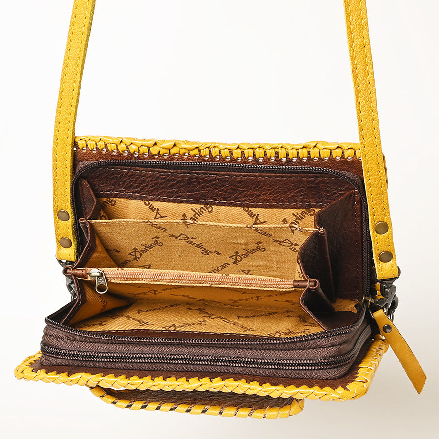 American Darling Western Hand-Tooled Leather Clutch Bag with Floral Carving and Premium Genuine Leather