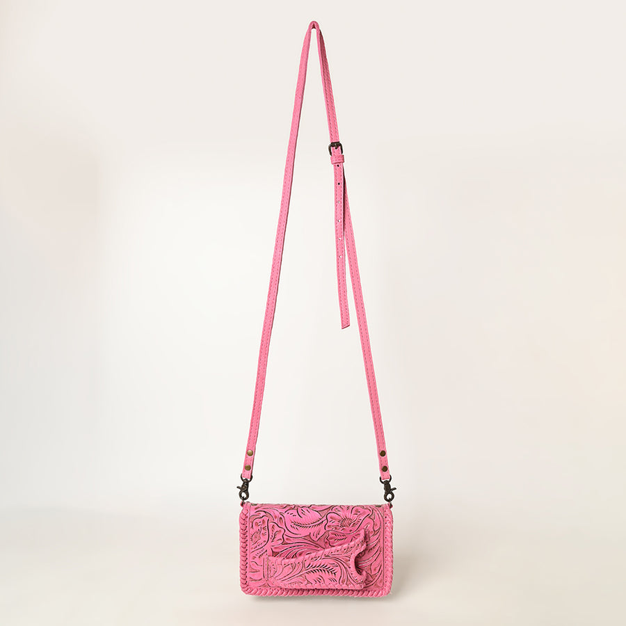 American Darling Western Hand-Tooled Leather Clutch Bag with Floral Carving and Premium Genuine Leather