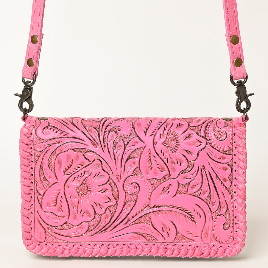 American Darling Western Hand-Tooled Leather Clutch Bag with Floral Carving and Premium Genuine Leather