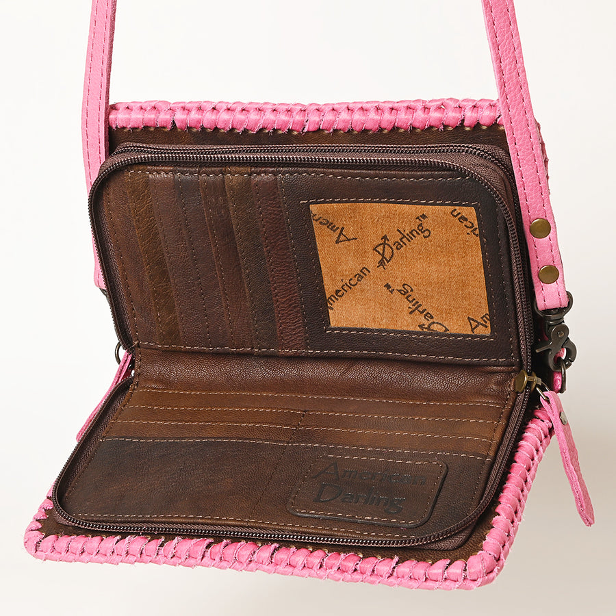 American Darling Western Hand-Tooled Leather Clutch Bag with Floral Carving and Premium Genuine Leather