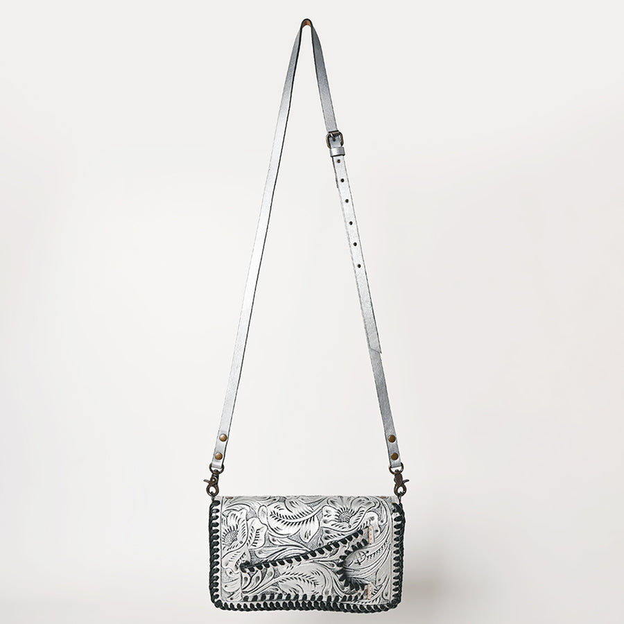 American Darling Western Hand-Tooled Leather Clutch Bag with Floral Carving and Premium Genuine Leather