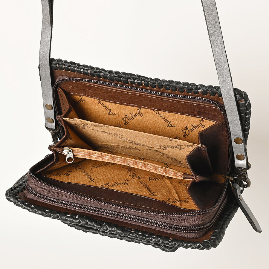 American Darling Western Hand-Tooled Leather Clutch Bag with Floral Carving and Premium Genuine Leather