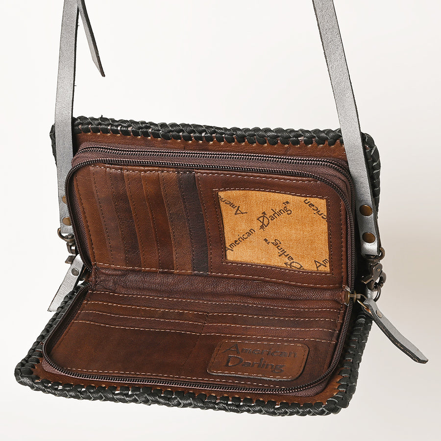 American Darling Western Hand-Tooled Leather Clutch Bag with Floral Carving and Premium Genuine Leather