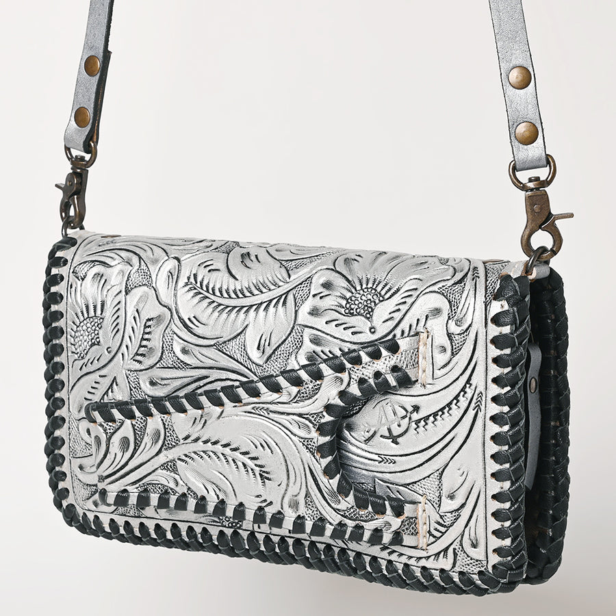 American Darling Western Hand-Tooled Leather Clutch Bag with Floral Carving - Uhorse