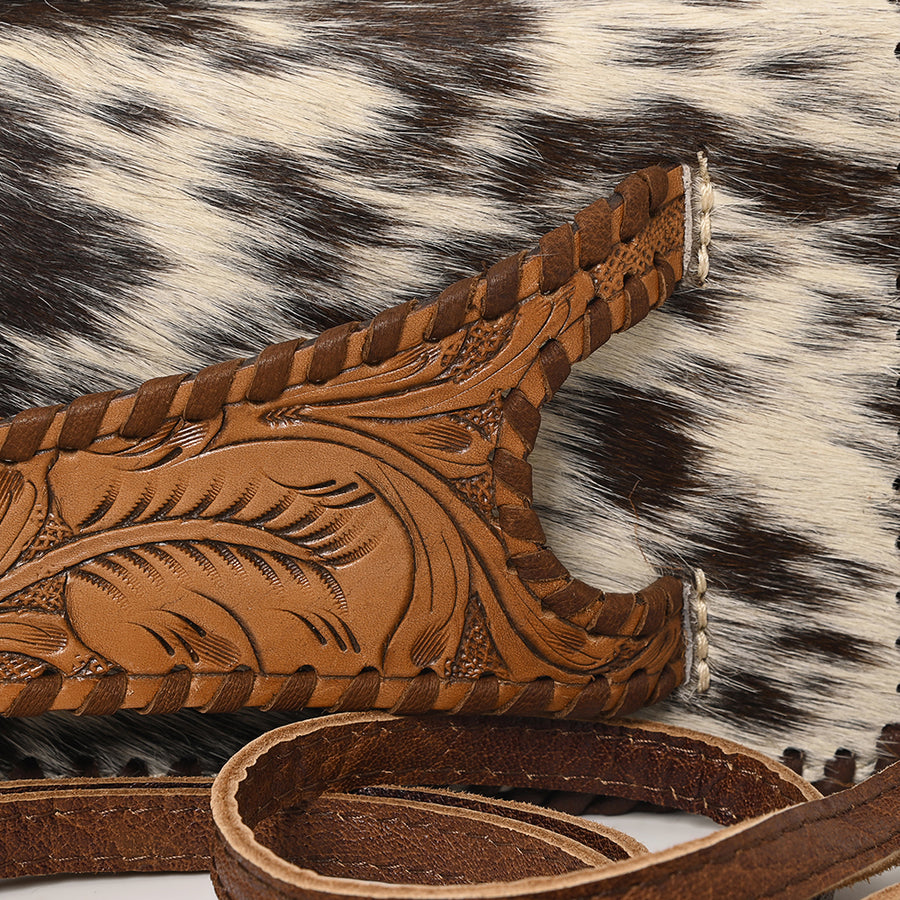 American Darling Western Hand-Tooled Leather Clutch Bag with Floral Carving and Premium Genuine Leather