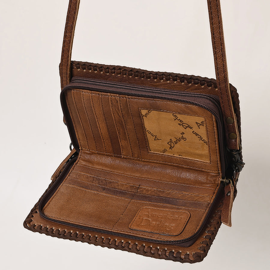 American Darling Western Hand-Tooled Leather Clutch Bag with Floral Carving and Premium Genuine Leather