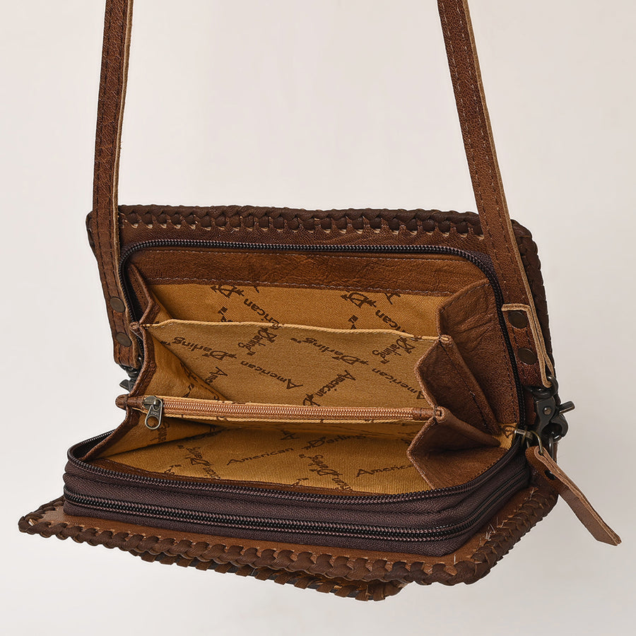American Darling Western Hand-Tooled Leather Clutch Bag with Floral Carving and Premium Genuine Leather