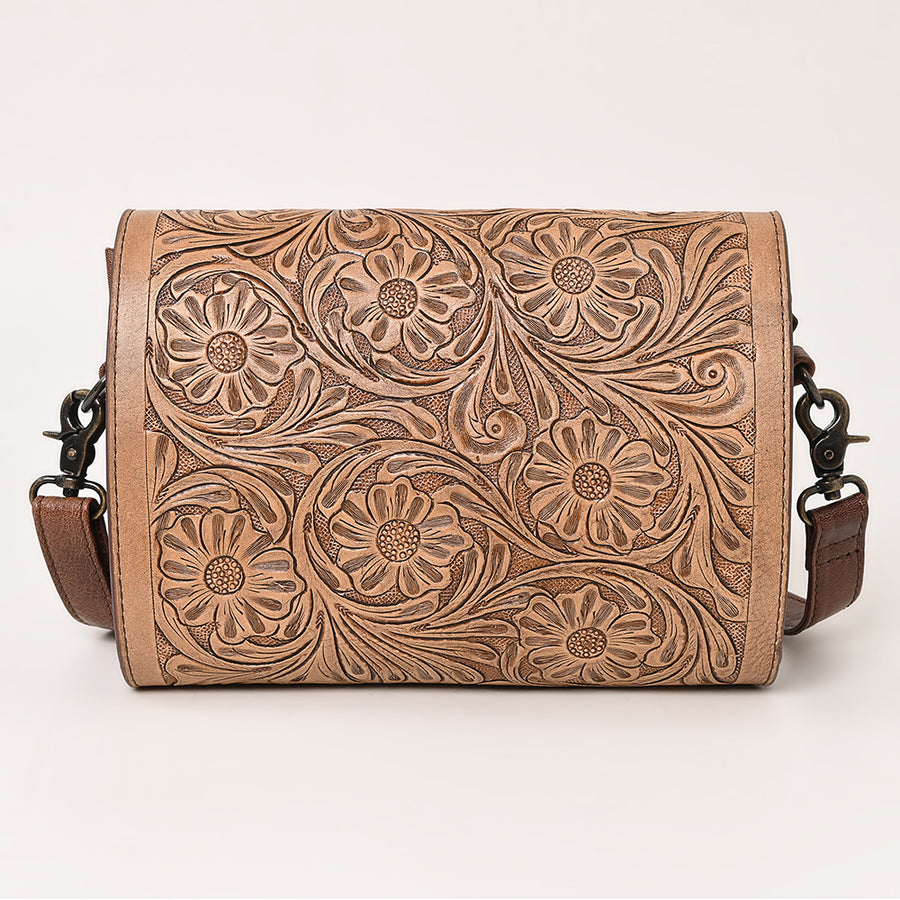 American Darling Western Crossbody Bag, Hand Tooled Floral Carved Genuine Leather Purse, Everyday Shoulder Bag