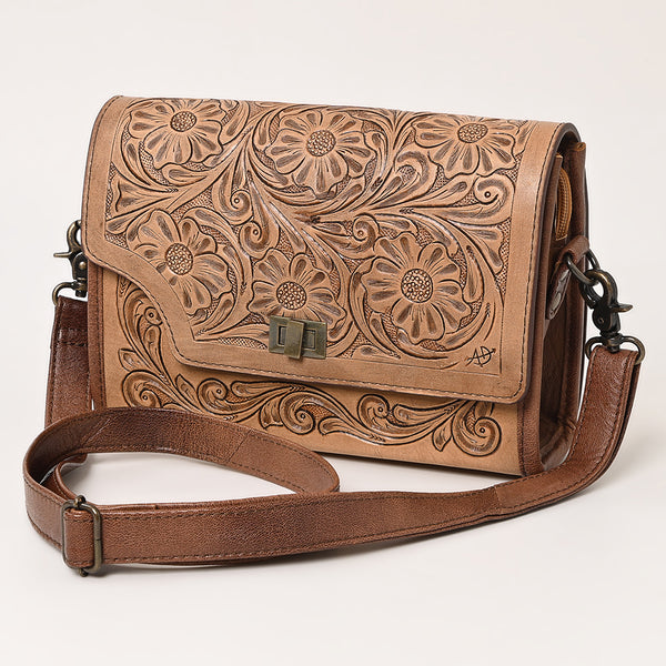 American Darling Hand Tooled Western Leather Crossbody Bag - Floral Carved Genuine Leather Purse - Uhorse