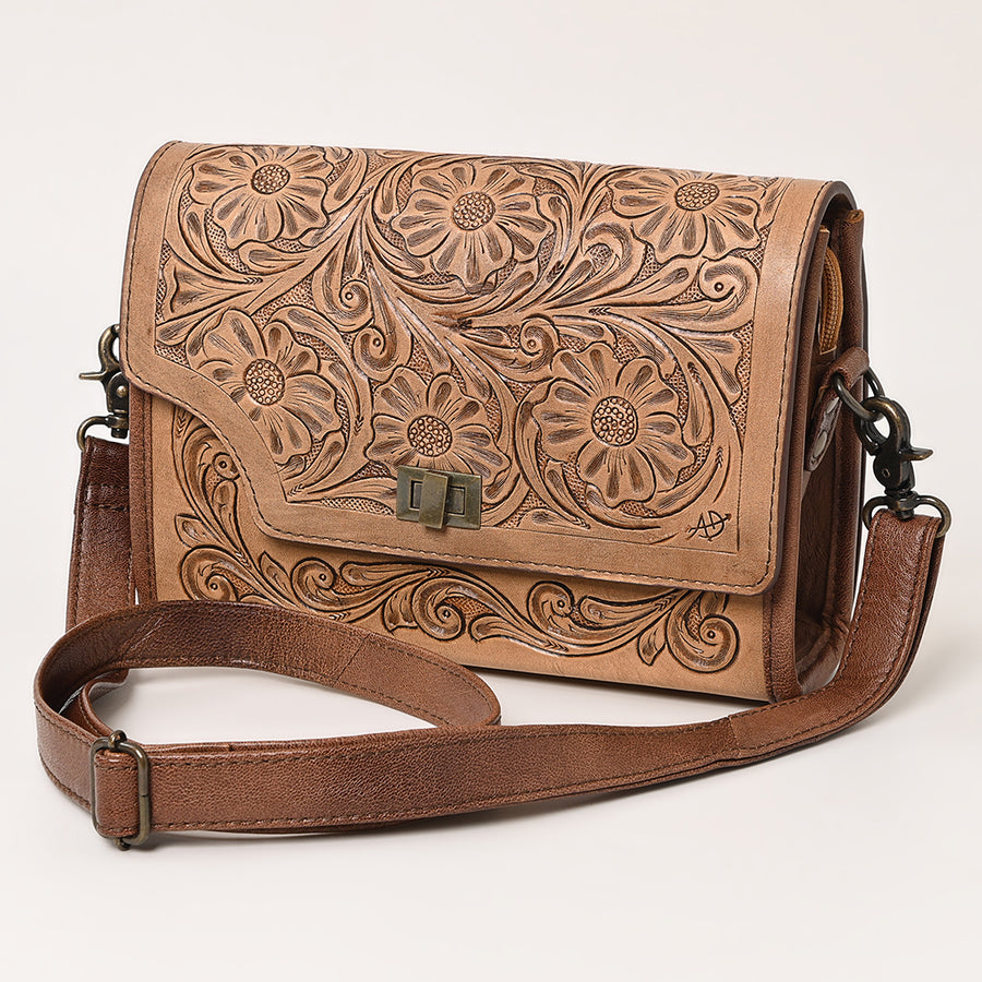 American Darling Hand Tooled Western Leather Crossbody Bag - Floral Carved Genuine Leather Purse - Uhorse