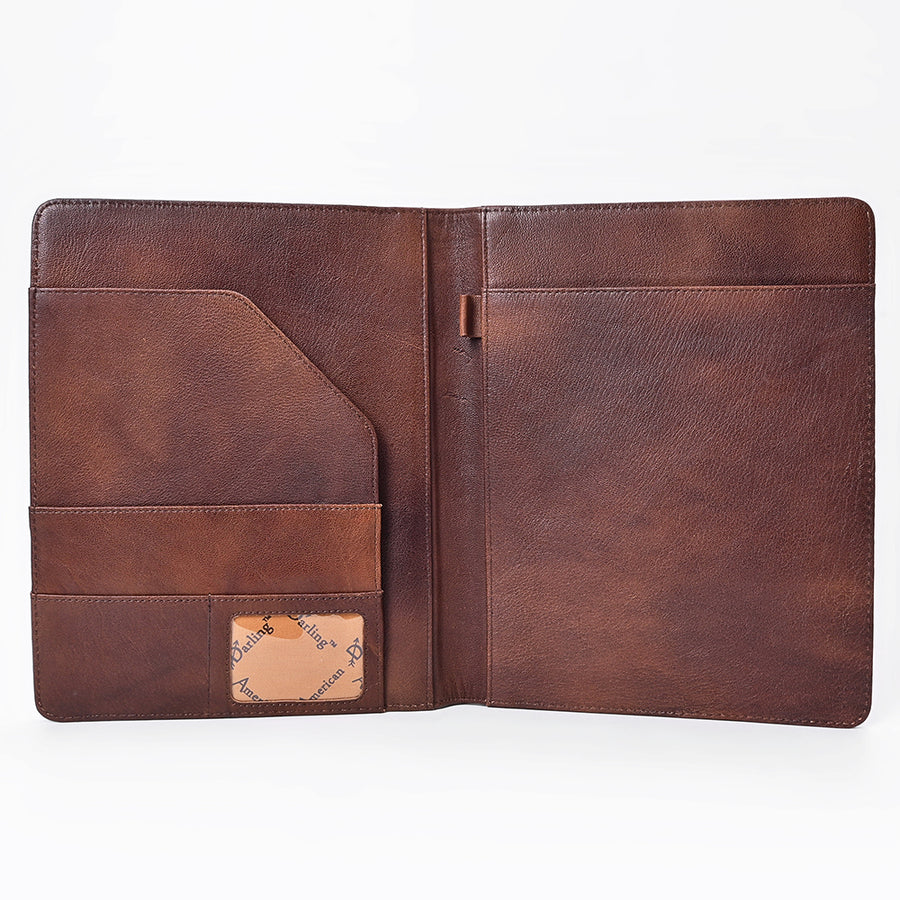 American Darling Western Portfolio Bag – Hand-Tooled Floral Carved Genuine Leather Organizer Case for Work, Travel & Daily Use