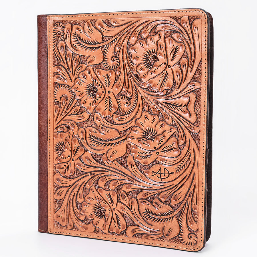 American Darling Western Hand-Tooled Leather Portfolio Bag - Floral Carved Genuine Leather Case - Uhorse