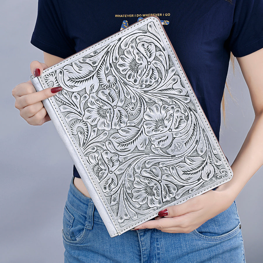 American Darling Western Portfolio Bag – Hand-Tooled Floral Carved Genuine Leather Organizer Case for Work, Travel & Daily Use